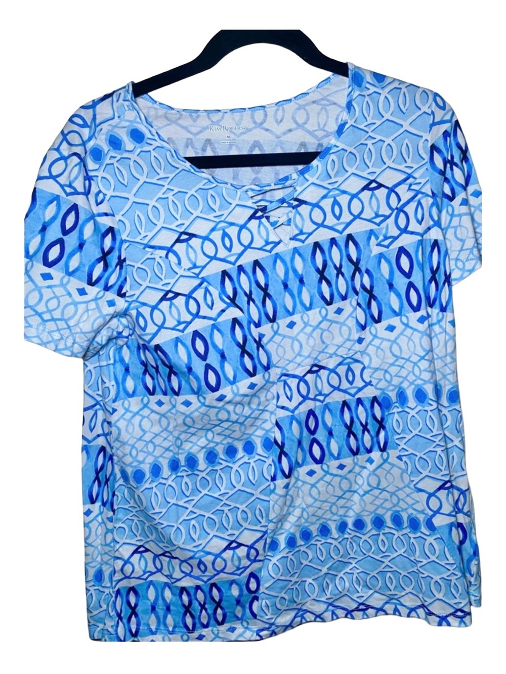 Kim Rogers Short Sleeve Blue White Summer Top M
